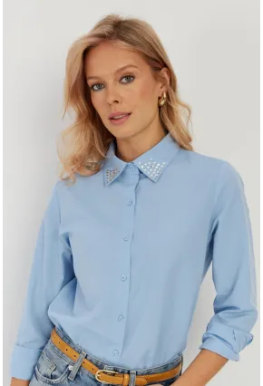 Kadın Mavi Taş Detaylı Gömlek ZER402