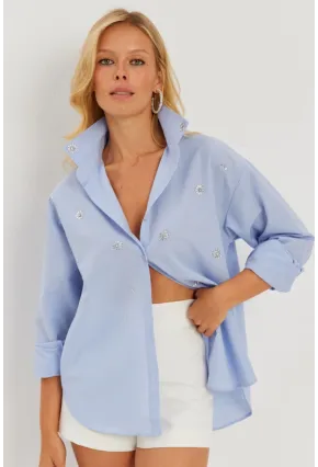 Kadın Mavi Taşlı Gömlek SF2550