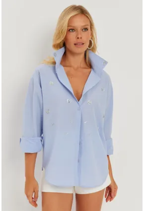 Kadın Mavi Taşlı Gömlek SF2550