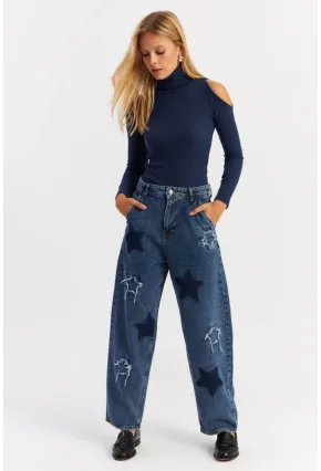 Kadın Mavi Yamalı Jean Pantolon AUR1