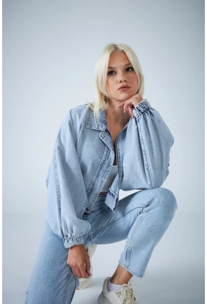 Kadın Mavi Yarasa Kol Denim Ceket TSS102
