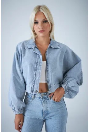 Kadın Mavi Yarasa Kol Denim Ceket TSS102