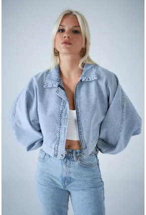 Kadın Mavi Yarasa Kol Denim Ceket TSS102