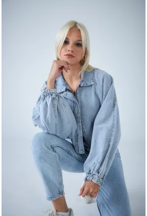 Kadın Mavi Yarasa Kol Denim Ceket TSS102