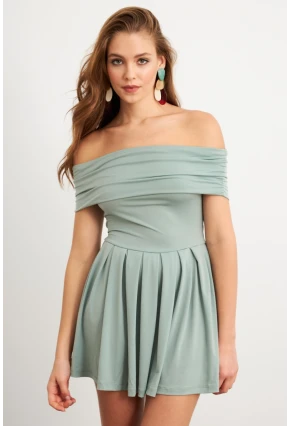 Kadın Mint Madonna Yaka Midi Elbise MON1262-1