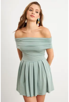 Kadın Mint Madonna Yaka Midi Elbise MON1262-1