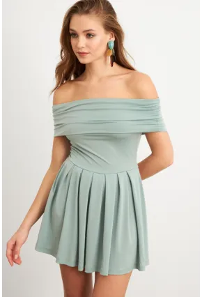 Kadın Mint Madonna Yaka Midi Elbise MON1262-1