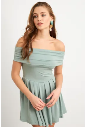 Kadın Mint Madonna Yaka Midi Elbise MON1262-1