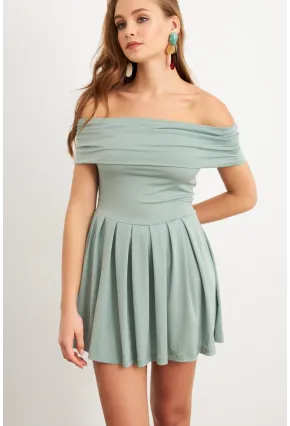 Kadın Mint Madonna Yaka Midi Elbise MON1262-1