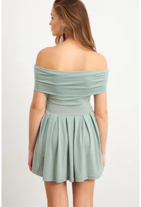 Kadın Mint Madonna Yaka Midi Elbise MON1262-1