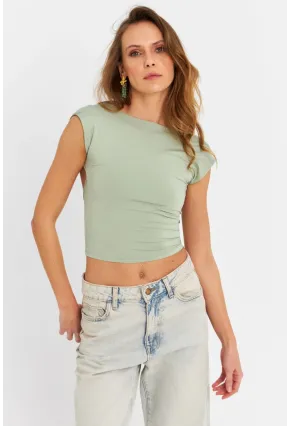 Kadın Mint Sırtı Açık Crop Bluz ZH083