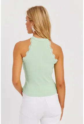 Kadın Mint-Siyah Halter Yaka Dantelli Bluz MK08