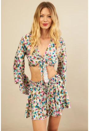 Kadın Multi Desenli Crop Şort Takım KED0131