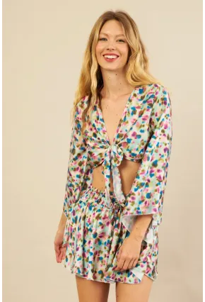 Kadın Multi Desenli Crop Şort Takım KED0131