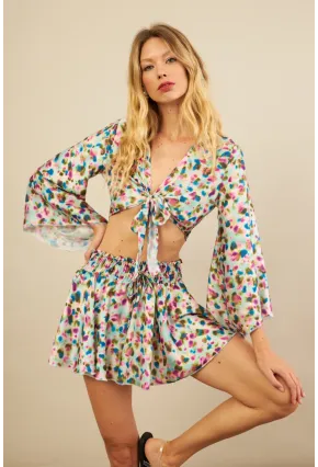 Kadın Multi Desenli Crop Şort Takım KED0131