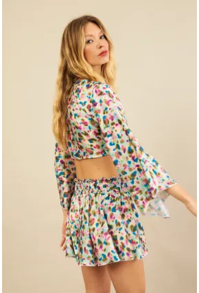 Kadın Multi Desenli Crop Şort Takım KED0131