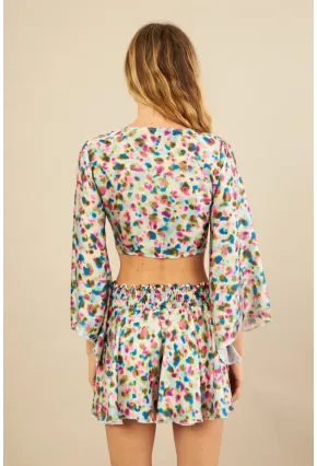 Kadın Multi Desenli Crop Şort Takım KED0131