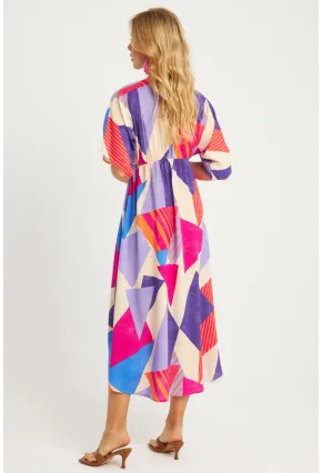 Kadın Multi Desenli Kruvaze Midi Elbise HT108