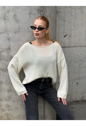 Kadın Omuz Açık Salaş Triko Kazak