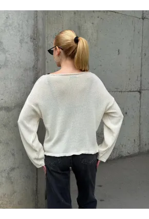 Kadın Omuz Açık Salaş Triko Kazak