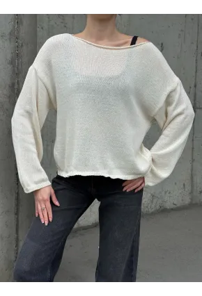 Kadın Omuz Açık Salaş Triko Kazak