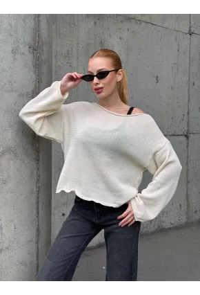 Kadın Omuz Açık Salaş Triko Kazak