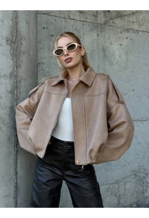Kadın Oversize Bomber Süet Mont Bej