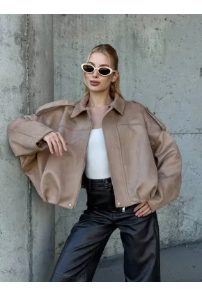 Kadın Oversize Bomber Süet Mont Bej