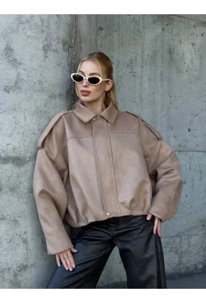 Kadın Oversize Bomber Süet Mont Bej