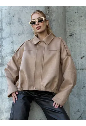 Kadın Oversize Bomber Süet Mont Bej