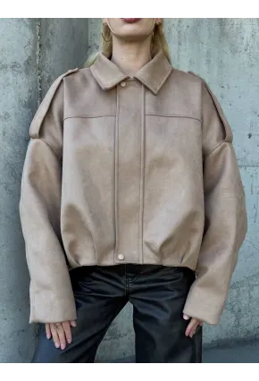 Kadın Oversize Bomber Süet Mont Bej