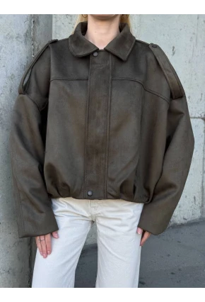 Kadın Oversize Bomber Süet Mont Haki