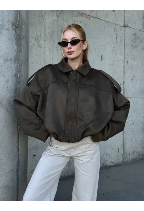 Kadın Oversize Bomber Süet Mont Haki