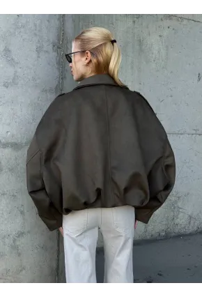 Kadın Oversize Bomber Süet Mont Haki