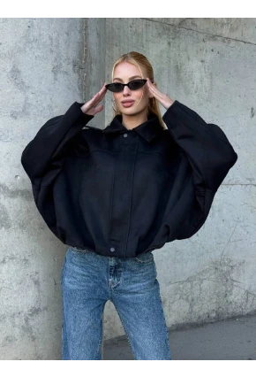 Kadın Oversize Bomber Süet Mont Siyah