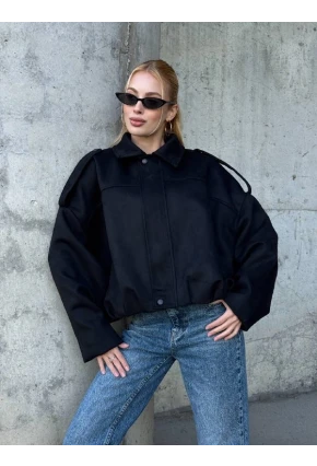 Kadın Oversize Bomber Süet Mont Siyah