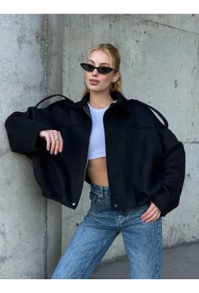 Kadın Oversize Bomber Süet Mont Siyah