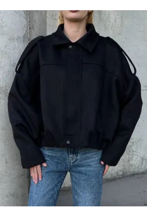 Kadın Oversize Bomber Süet Mont Siyah
