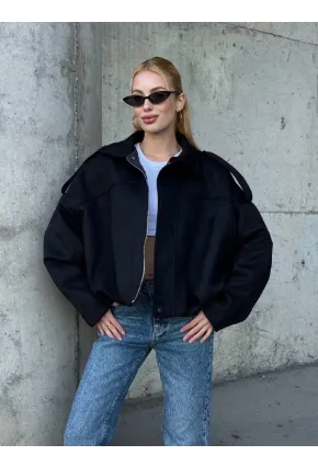 Kadın Oversize Bomber Süet Mont Siyah