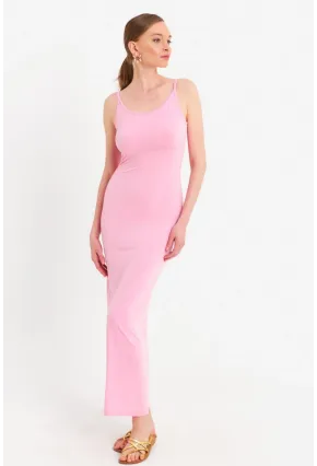 Kadın Pembe Ayarlanabilir Askılı Maxi Elbise MEN2004