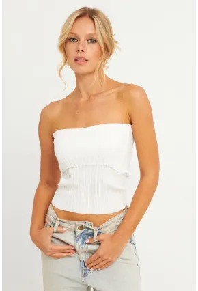 Kadın Pembe-Beyaz İkili Straplez Triko Bluz YV272