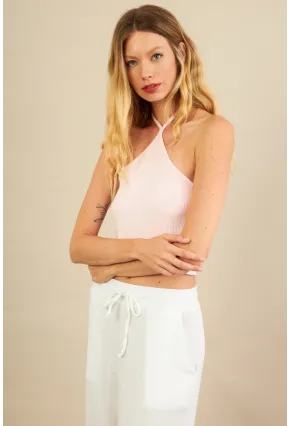 Kadın Pembe Boncuk Detaylı Sırtı Açık Bluz LPP1245-90
