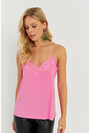 Kadın Pembe Dantel Detaylı Atlet AYD265