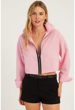Kadın Pembe Fermuarlı Kısa Gömlek SF2541