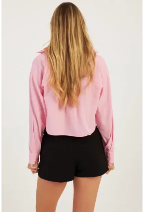 Kadın Pembe Fermuarlı Kısa Gömlek SF2541