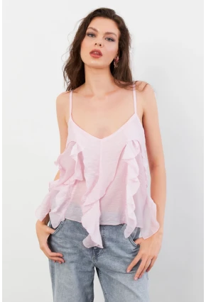 Kadın Pembe Krinkıl Bluz SOL1504