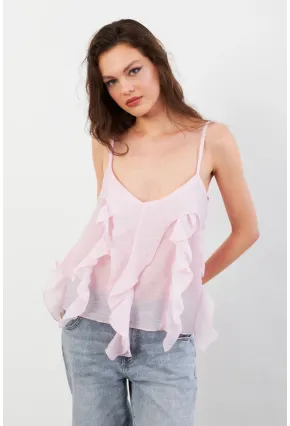 Kadın Pembe Krinkıl Bluz SOL1504