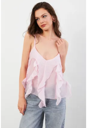 Kadın Pembe Krinkıl Bluz SOL1504