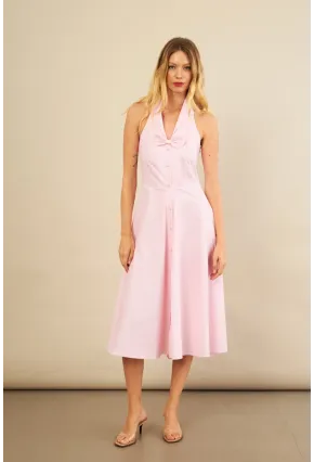 Kadın Pembe Kurdele Detaylı Ekose Gömlek Elbise PSG1014