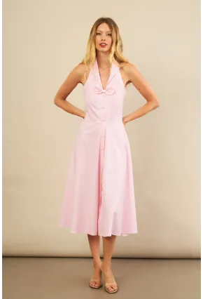 Kadın Pembe Kurdele Detaylı Ekose Gömlek Elbise PSG1014